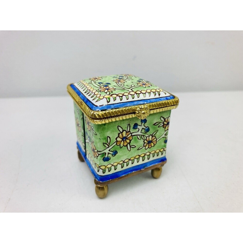 Empress Arts Miniature Enamel Floral Mailbox Stamp Holder Dispenser Trinket Box